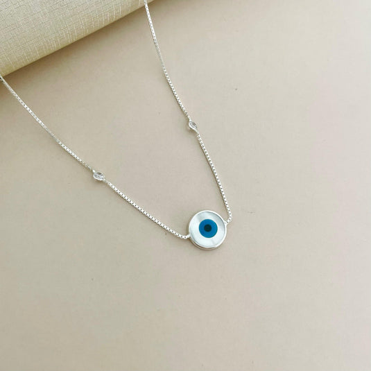 Gargantilha Olho Grego 2 Pontos de Luz 45cm Prata 925.
