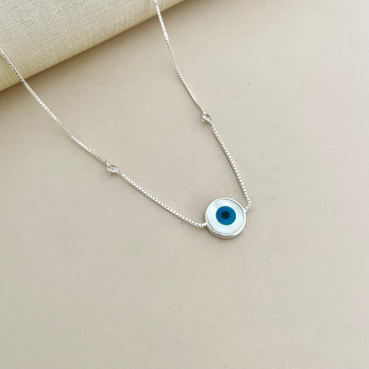 Gargantilha Olho Grego 2 Pontos de Luz 45cm Prata 925