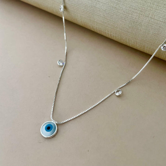 Gargantilha Olho Grego 4 Ponto de Luz 45cm Prata 925.