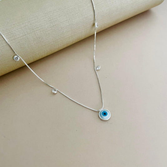 Gargantilha Olho Grego 4 Ponto de Luz 45cm Prata 925