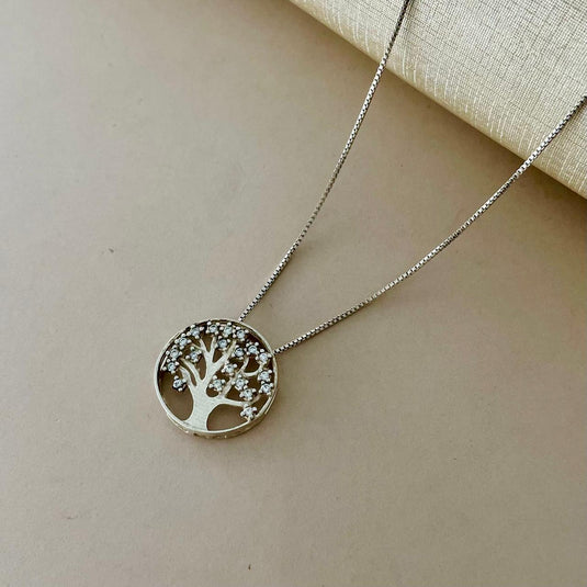 Gargantilha Árvore da Vida Zircônia Rodinada 45cm Prata 925