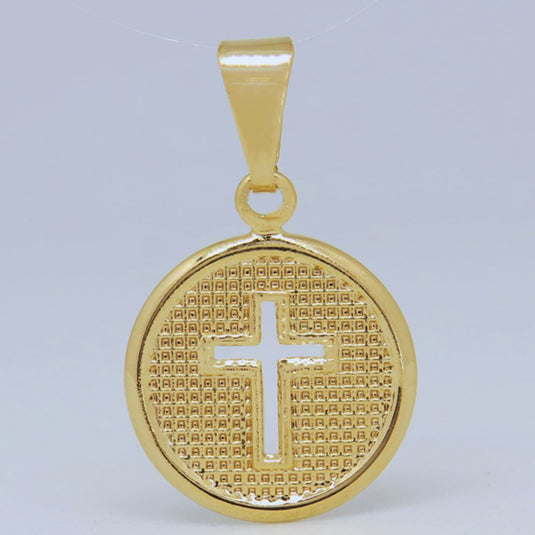 Pingente Medalha Redonda Cruz Vazada Trabalhada