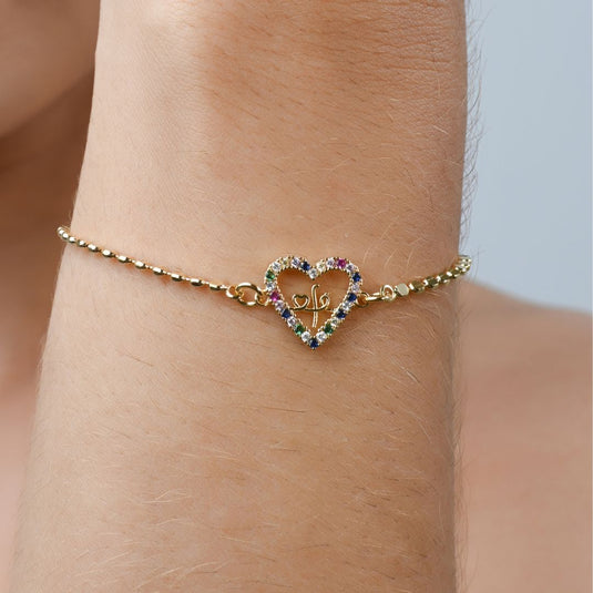 Pulseira Fé Coração Vazado Cravejado 16cm - Semijoia Premium