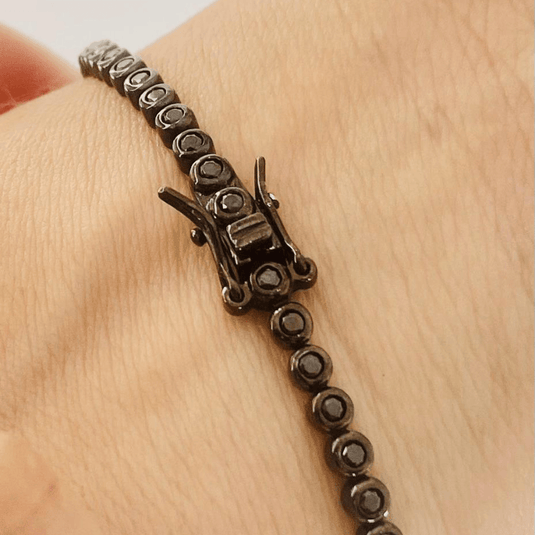 Pulseira Riviera com Zircônias Negras Sintéticas 19cm - Prata 925