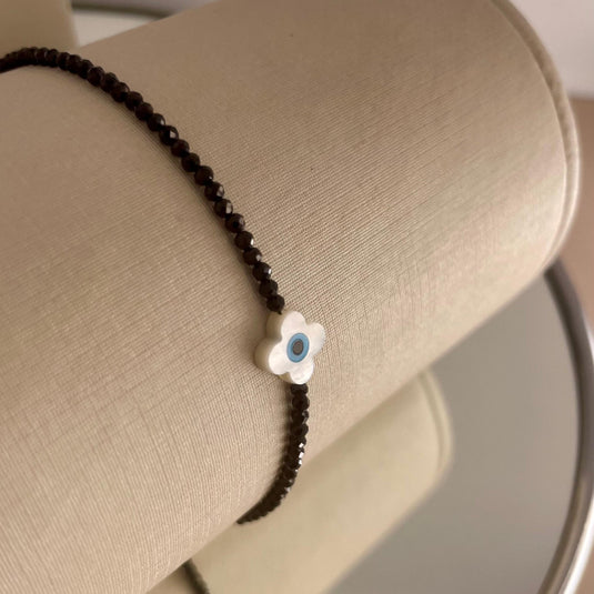 Pulseira Espinelo Olho Grego Flor Madrepérola Ajustável