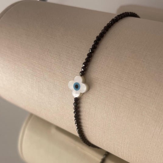 Pulseira Espinelo Olho Grego Flor Madrepérola Ajustável1