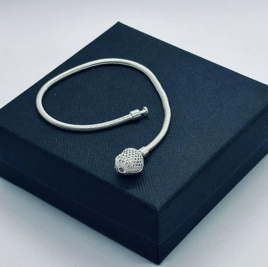 Pulseira Berloque Fecho Cilindro Cravejado 18cm Prata 925...