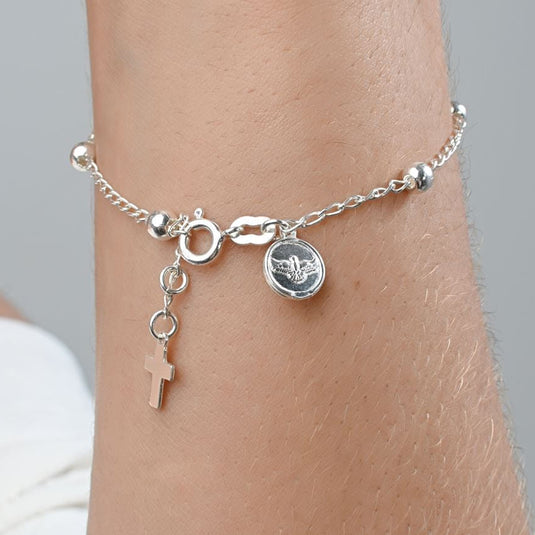 Pulseira Bolinhas Cruz 19cm - Prata 925