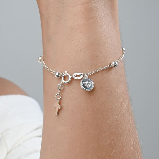 Pulseira Bolinhas Cruz 19cm - Prata 925