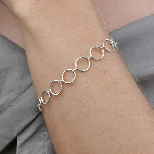 Pulseira Círculos Vazados 17cm Prata 925
