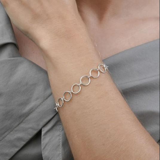 Pulseira Círculos Vazados 17cm Prata 925