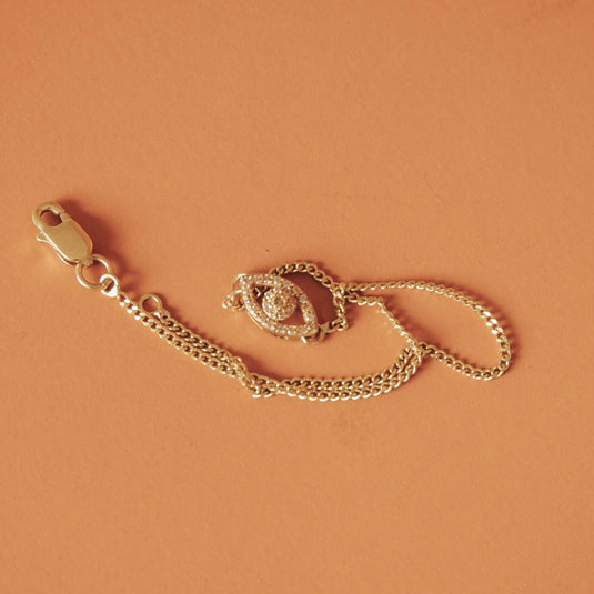Pulseira Elo Mini com Olho Grego e Pedras Importadas 19 cm em Ouro 18k