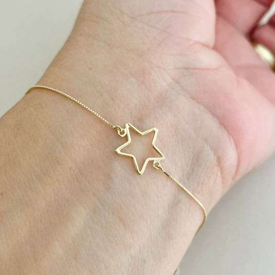 Pulseira Estrela Vazada de Ouro 18k 17cm