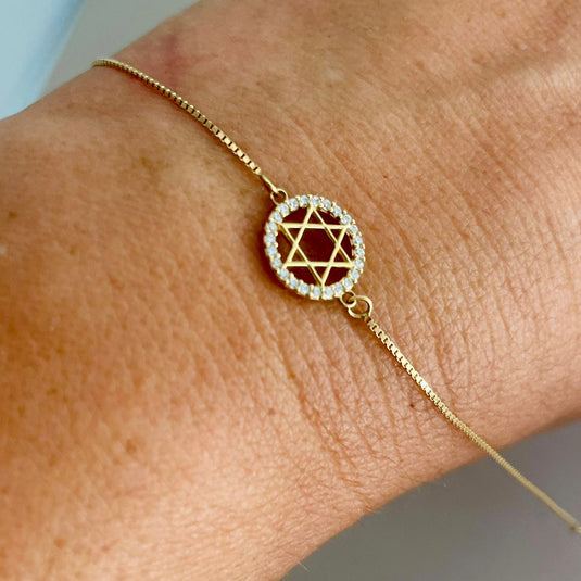 Pulseira Estrela de Davi Cravejada com Zircônia de Ouro 18k
