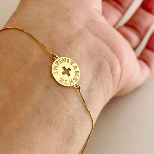 Pulseira Malha Veneziana Com Nome Infinitamente de Ouro 18K