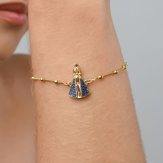Pulseira Nossa Senhora Aparecida com Bolinhas 16cm - Semijoia Premium