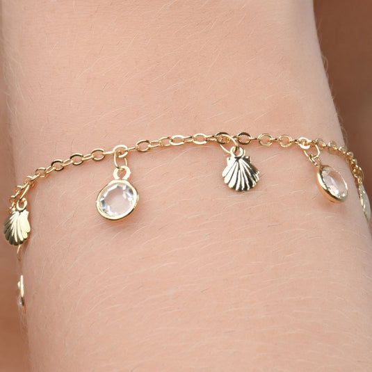 Pulseira Ponto de Luz e Conchas 16cm - Semijoia Premium
