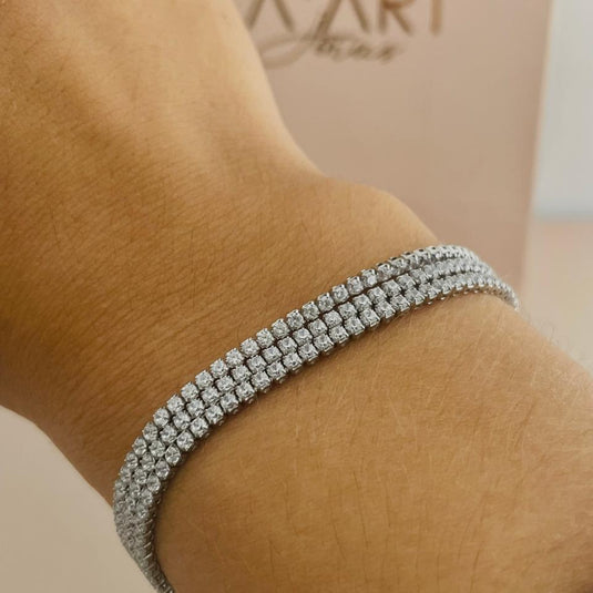 Pulseira Riviera Tripla Zircônia Branca 18cm Prata 925