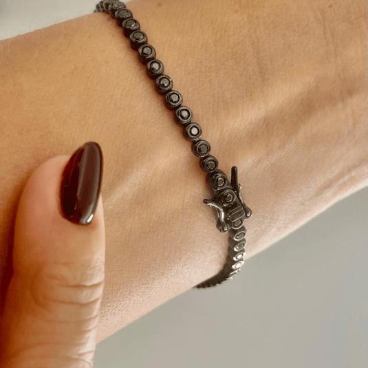 Pulseira Riviera com Zircônias Negras Sintéticas 19cm - Prata 925