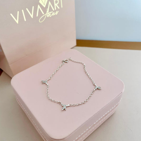 Pulseira com 3 Beija Flor 19cm Prata 925