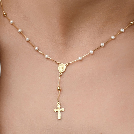 Terço Pérola Coreana em Ouro 18k